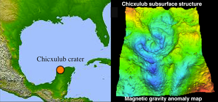 Magnetic gravity anomaly showing Chicxulub subsurface structure on right.